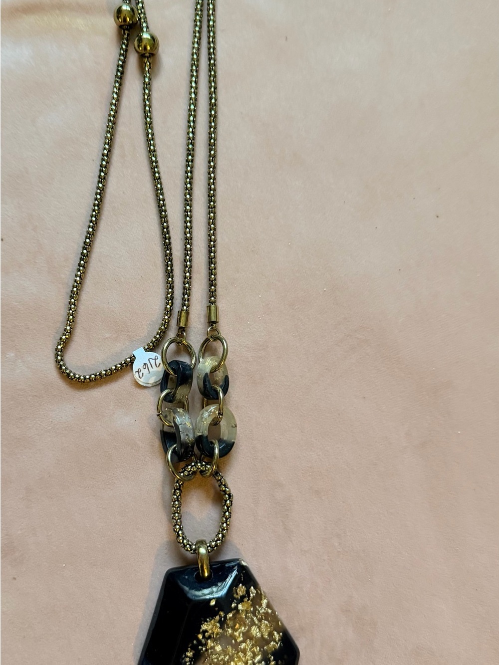 Gold and Black Hexagon Pendant Necklace - Women’s Fashion Jewelry - Picture 4 of 4